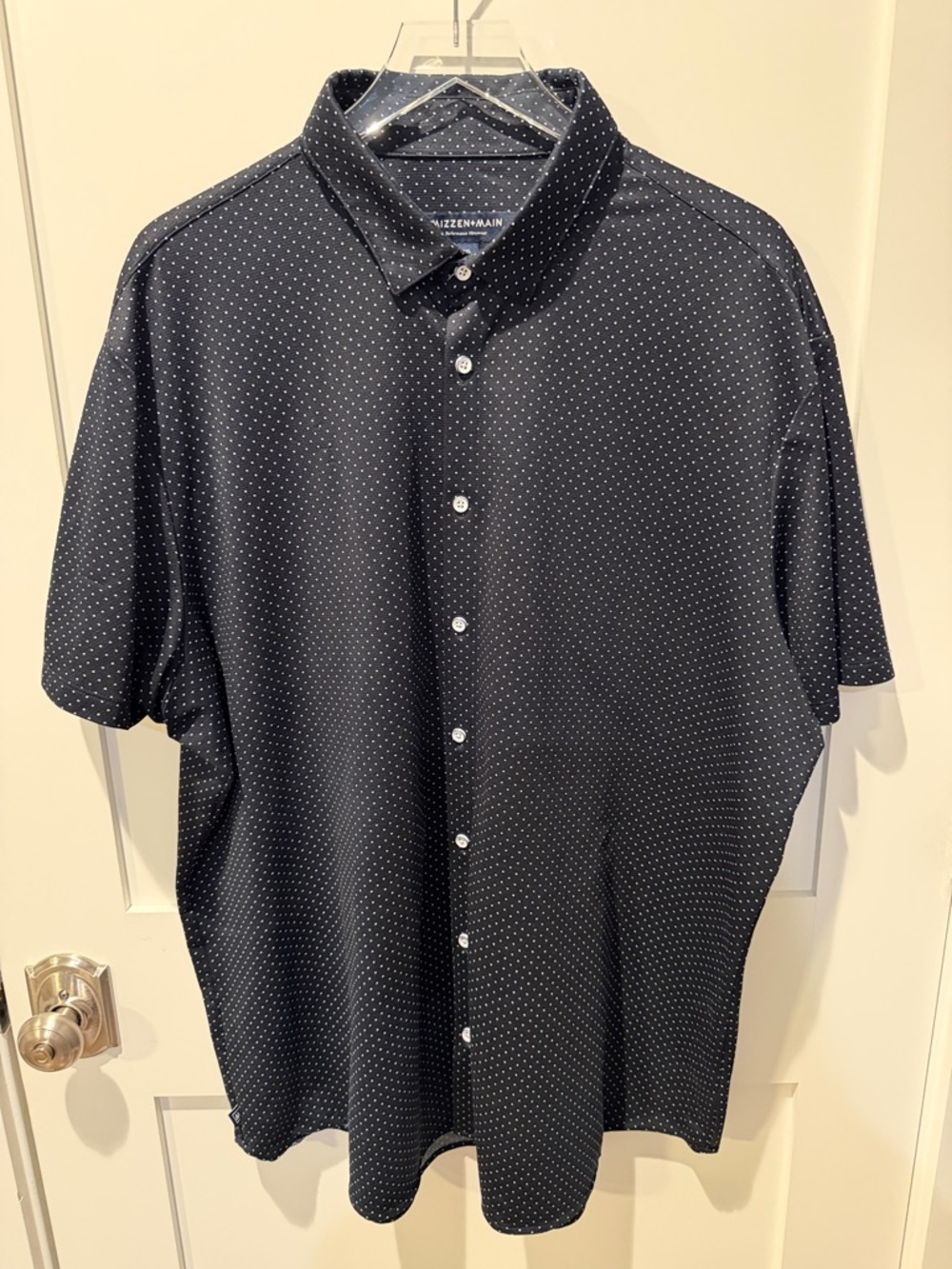 Men’s Mizzen + Main Leeward Classic Navy Dot Short-Sleeve Button-Up Shirt XXL